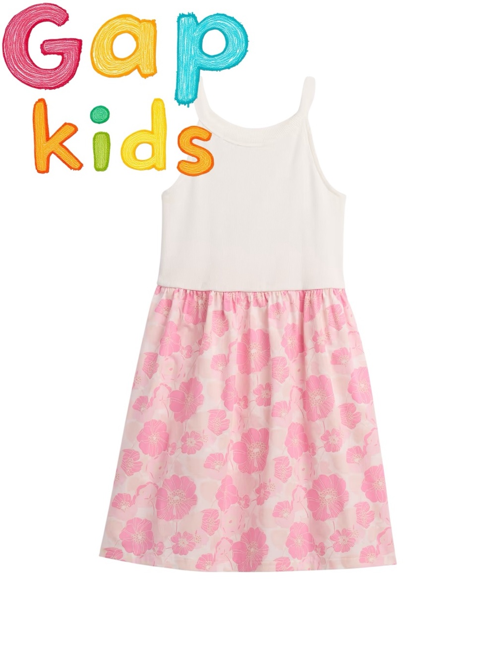 GAP White Tank Dress with Pink Floral Skirt size 8